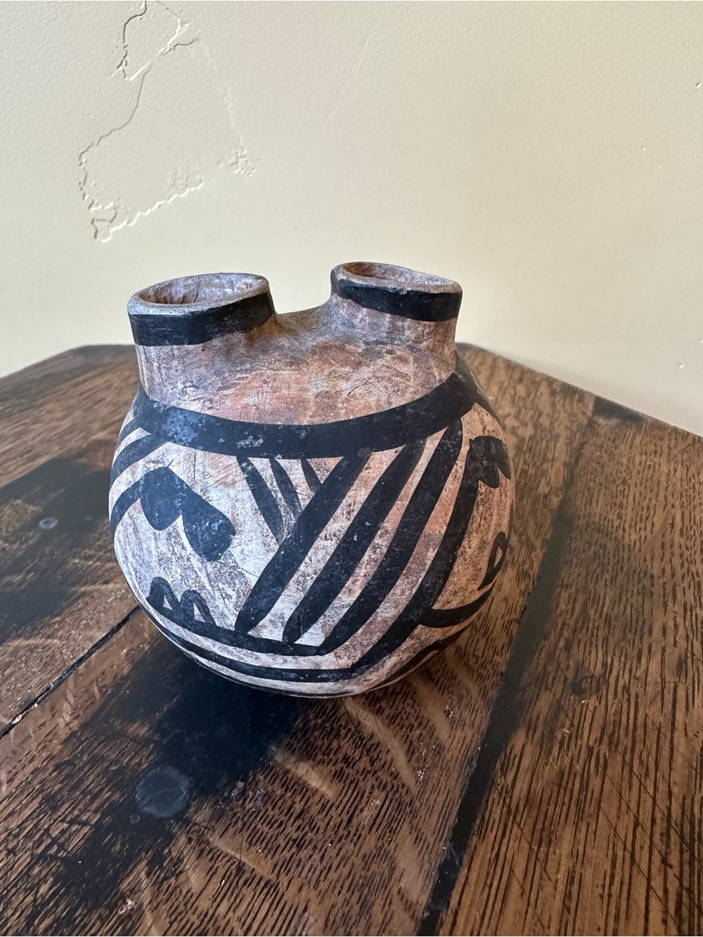 Vintage Southwestern Double Spout Wedding Vase, Signed '95, 4" x 4.75"